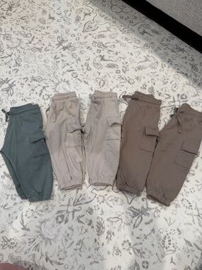 Kids Cargo Jogger Pants in Sage, Beige, and Taupe